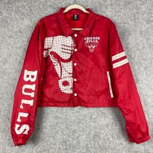 NBA Chicago Bulls Windbreaker Jacket Womens XL Red Cropped Basketball FLAWS
